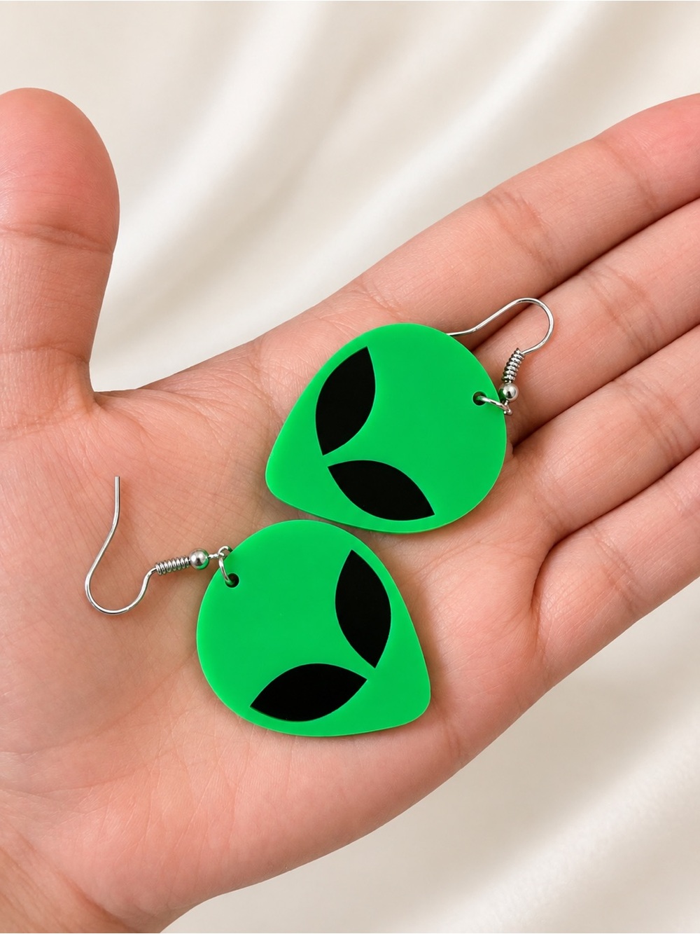 Green Alien Face Earrings